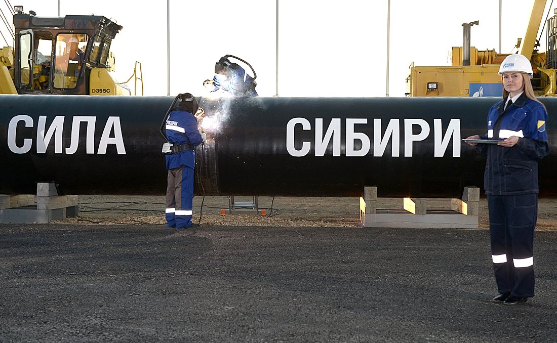 Welding of the first section of the Power of Siberia pipeline, 1 September 2014.