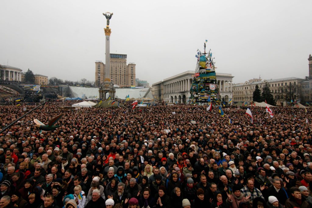Ukrainians protest the annexation of Crimea.
